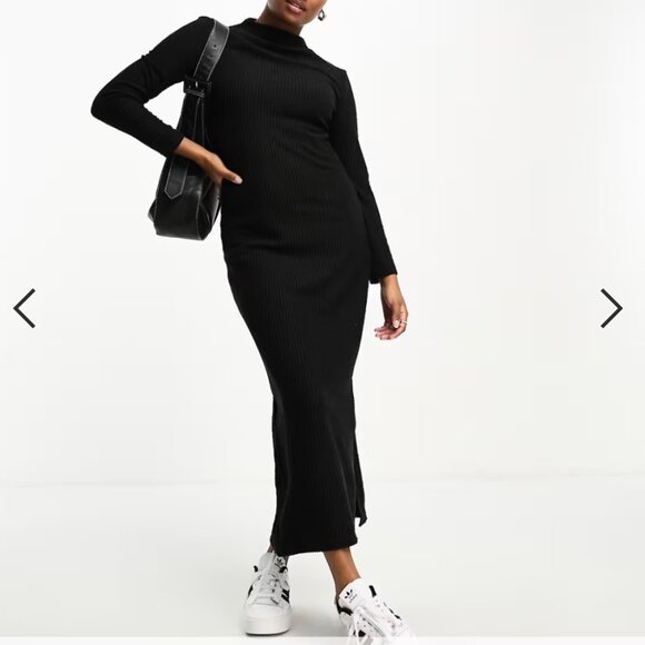 Pieces Petite exclusive high neck knit maxi dress in black (BRAND NEW!) Size MP - Picture 2 of 8